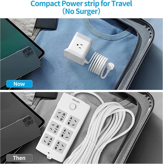 Detalle 2 de FDTEK Flat Plug Power Strip with USB (4 AC Outlets, 3 USB including USB-C) and Overload Protection, 5 ft