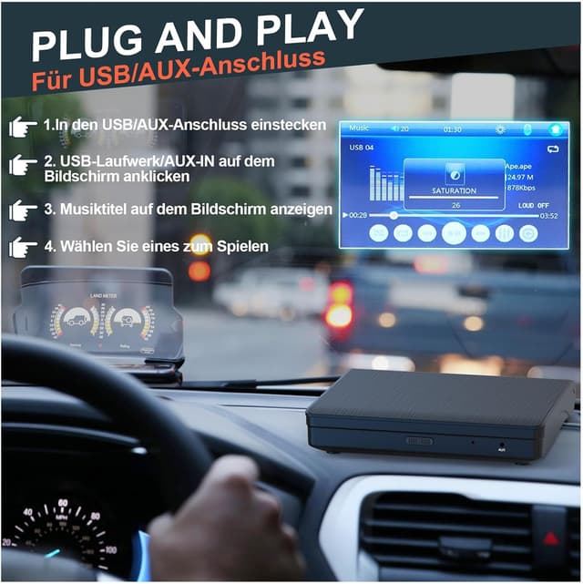 Detalle 2 de Homlab Externes CD-Laufwerk fürs Auto mit USB-Anschluss (inkl. 1 m USB-Verlängerungskabel) – für PKW/LKW