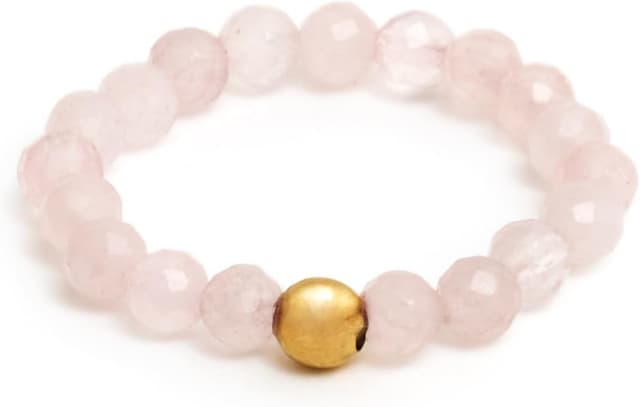 Detalle de BERGERLIN Echter Naturstein Perlen Ring mit Rosenquarz, vergoldeter Perle & Echtheitszertifikat – Unisex Fidget-Ring für Stressabbau