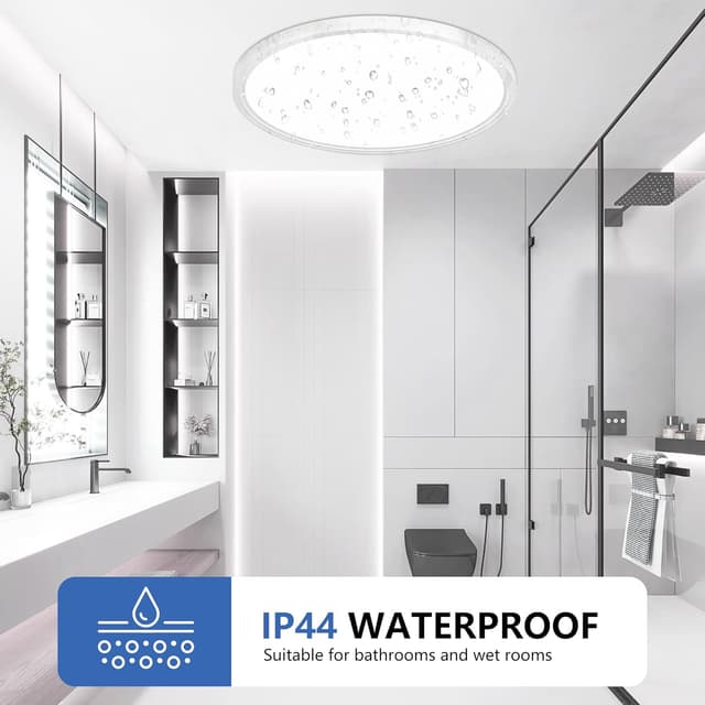 Detalle 2 de Swoieltr Bathroom LED Ceiling Light (6500K cold white), 18W round flush IP44, Ø22.3cm
