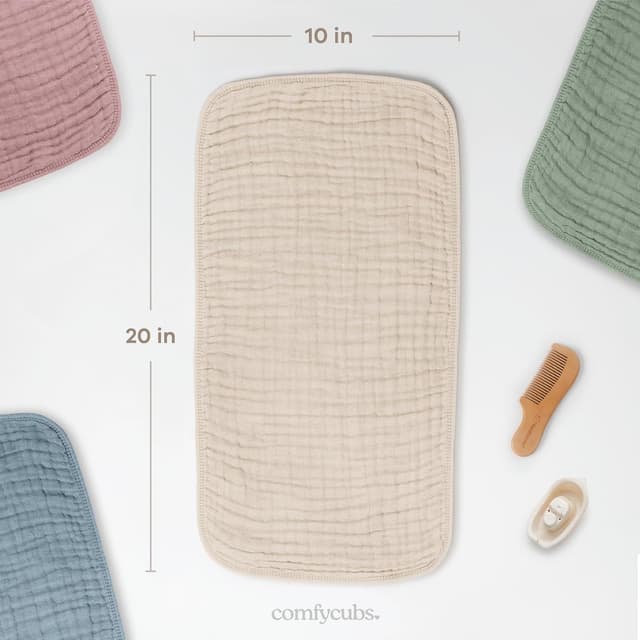 Detalle de Comfy Cubs Muslin Burp Cloths 20" x 10" (6-Layer) — Ultra Absorbent 100% Cotton, Pack of 10, Sand