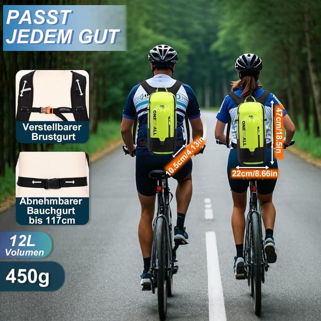 Detalle de Local Lion Fahrradrucksack 12L wasserdicht für Damen – Wanderrucksack & Skirucksack mit Regenschutz