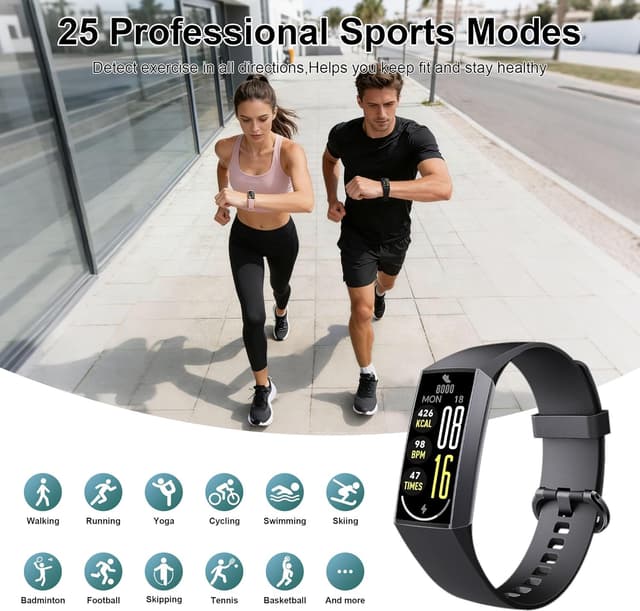 Detalle de Jimhaby Fitness Tracker Smartwatch with 1.13" AMOLED Display, Heart Rate & Sleep Tracking, IP68 (Black)