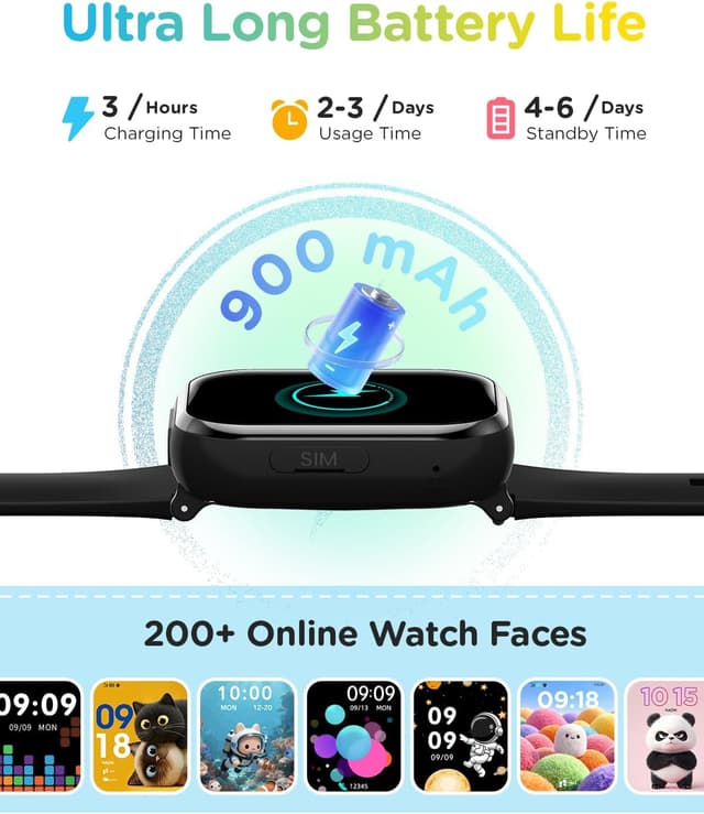 Detalle de 4G Smartwatch Bambini con GPS, chiamate e videochiamate HD – Modello nero