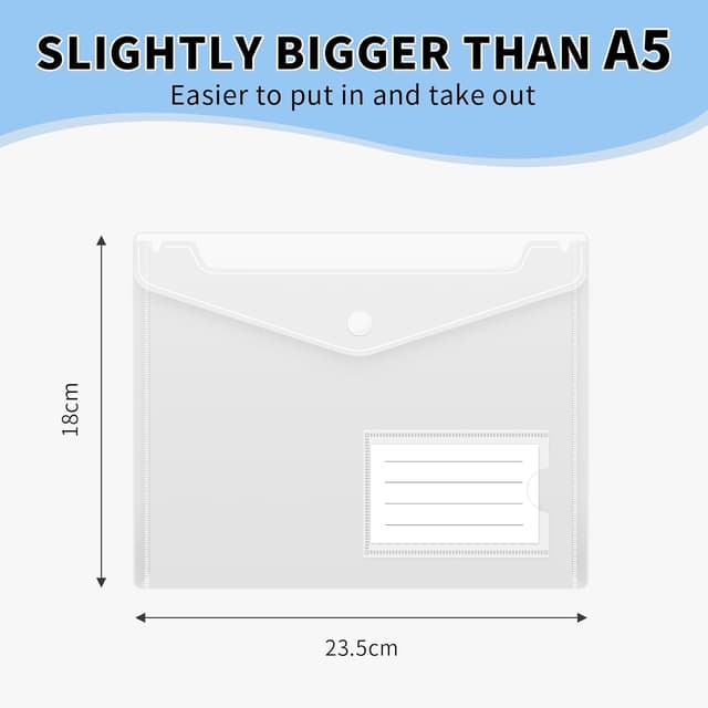 Detalle de Smarpau A5 Document Plastic Wallets (32-pack) with Popper, Label Pocket & Button