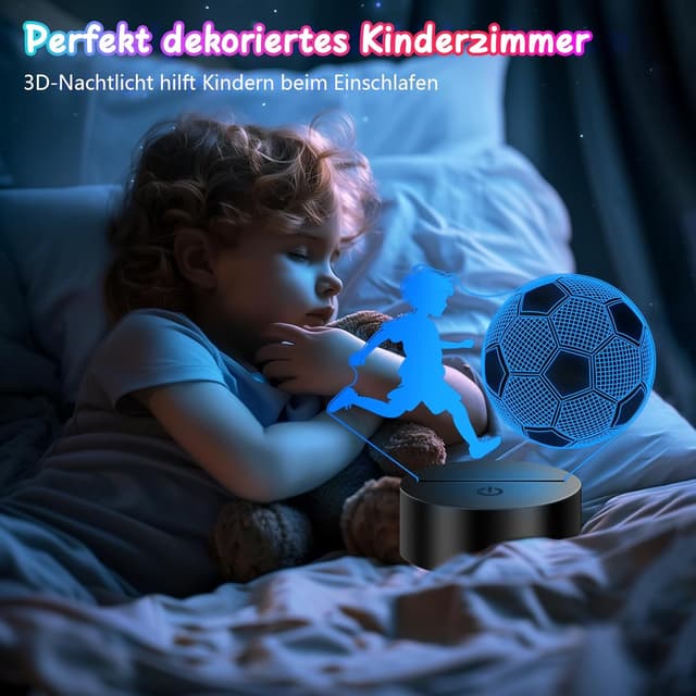 Detalle 2 de Polemera 3D Fußball-Nachtlicht für Jungen (16 Farben) mit Fernbedienung