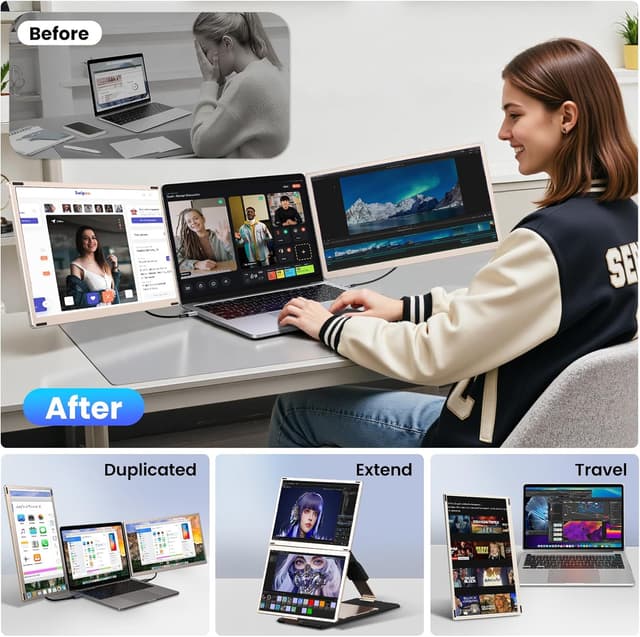 Detalle de Enzion Enzion Laptop Screen Extender (15.6-inch) – Upgraded FHD Triple Portable Monitor, Detachable Dual Screen, Plug & Play