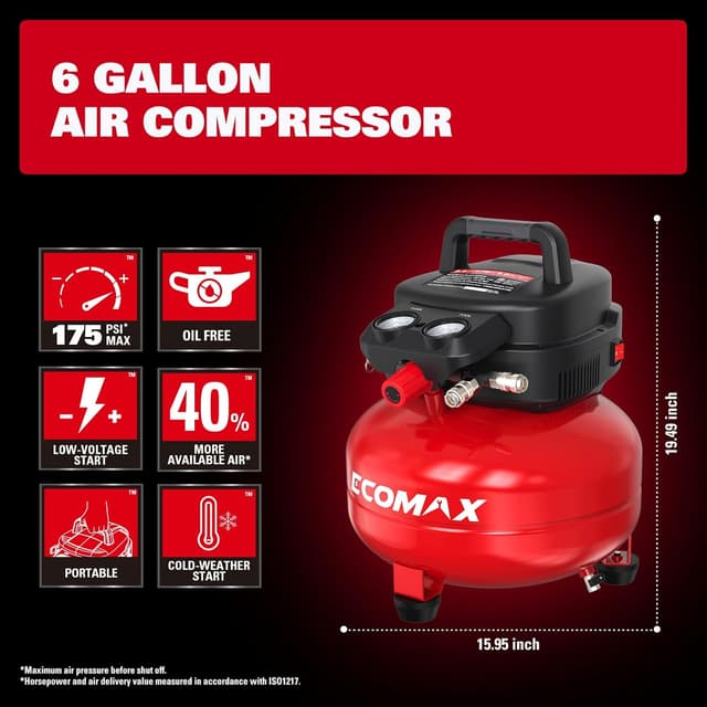 Thumbnail 2 de ECOMAX Air Compressor 6 Gal 175 PSI 🛠