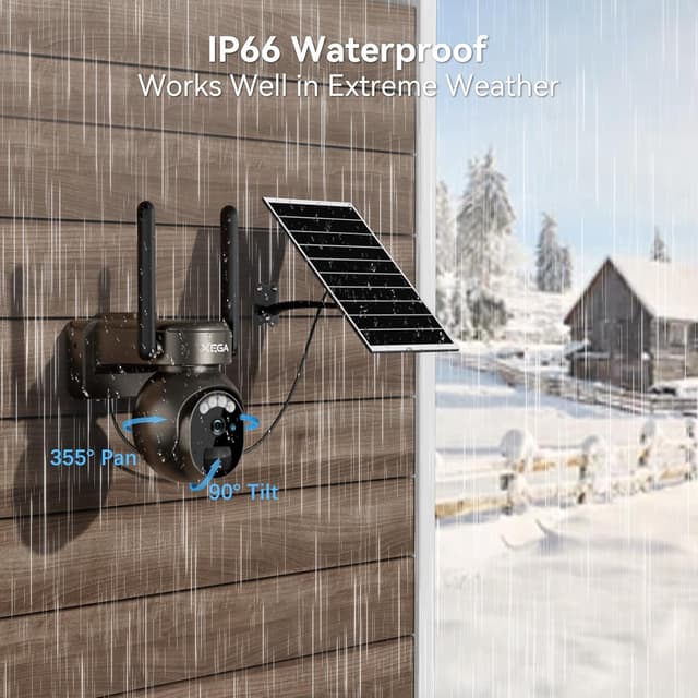 Detalle de Xega 4G LTE Security Camera (No WiFi, SIM Card, Solar Powered) with 2K HD, PIR, Night Vision & Two-Way Talk