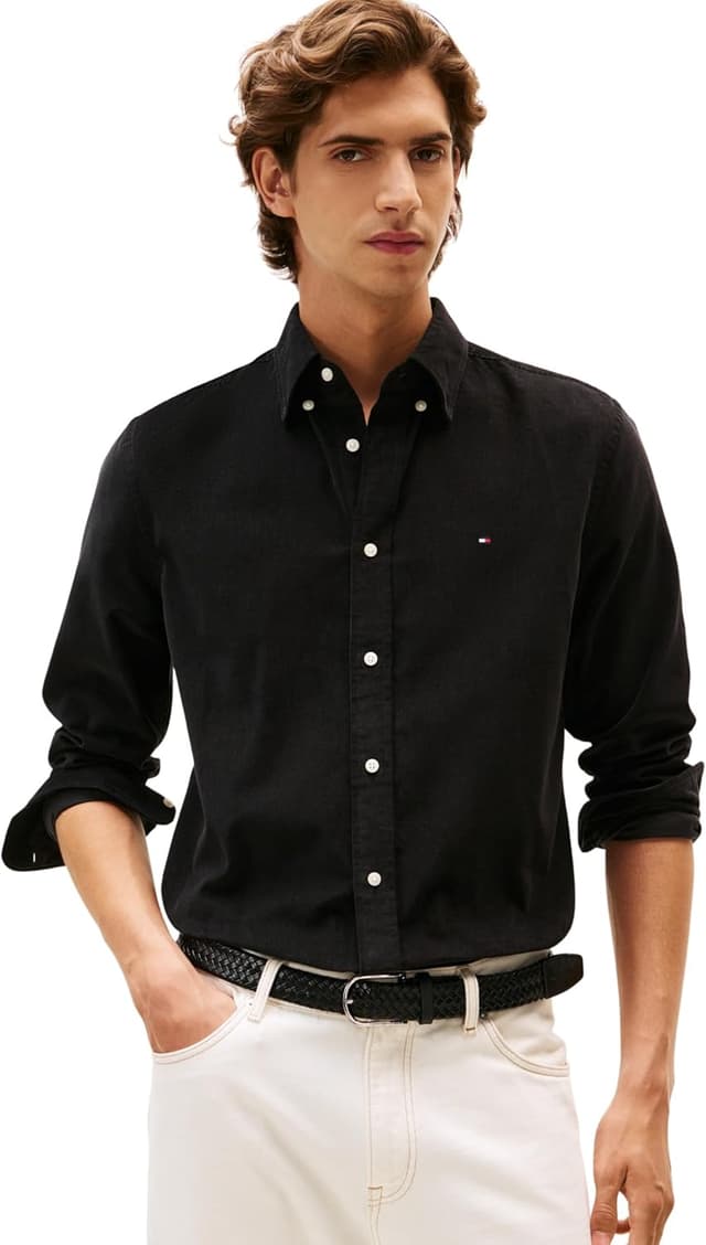 Detalle de Tommy Hilfiger chemise homme en velours côtelé Solid Regular Fit à col boutonné