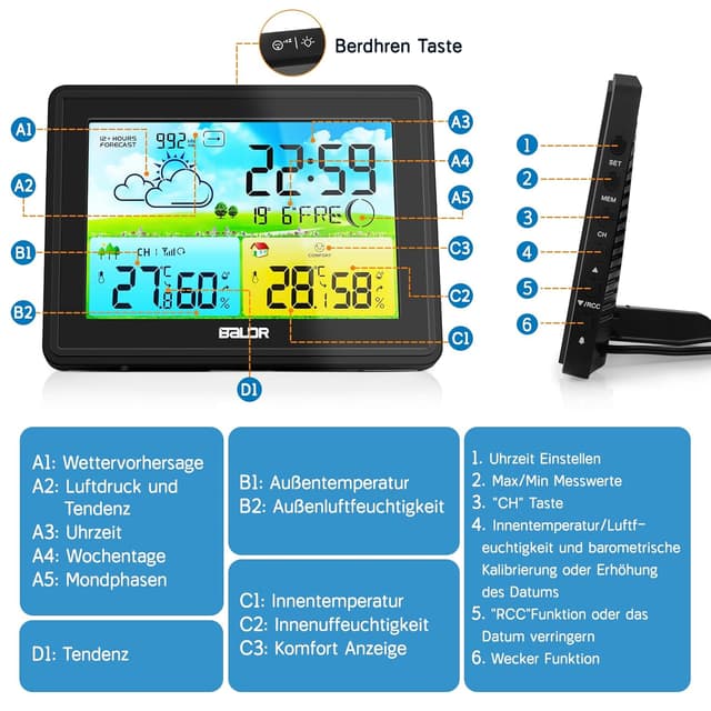 Detalle 2 de Wetterstation Funk mit Außensensor 100 m