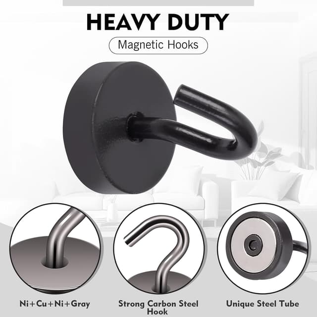 Detalle de Neosmuk Magnetic Hooks (Grey) – 40lb+ heavy-duty magnetic hooks for cruise cabins, fridge, and hanging