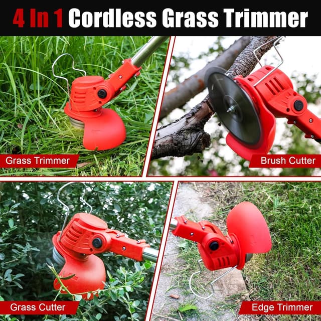 Detalle de Xbzzgmg Cordless Strimmer: adjustable telescopic grass trimmer with 2 batteries and 4 blade types
