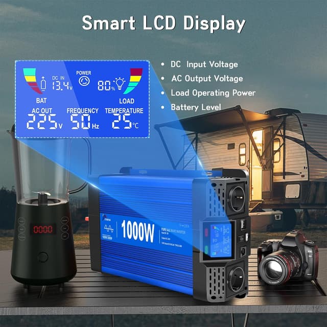 Detalle 2 de ETREPOW Inverter Onda Sinusoidale Pura 1000W/2000W da 12V a 220V con telecomando