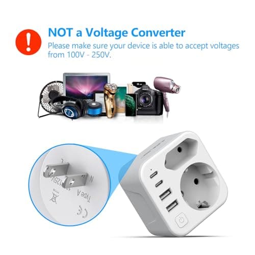 Thumbnail 6 de JSVER Adaptador de viaje para Japón con 4 puertos USB (2x USB-A y 2x USB-C) y enchufe tipo A bidireccional