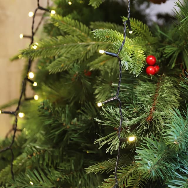 Detalle de SALCAR Luci Albero di Natale con anello, 0,6 m, 8 fili LED e 8 modalità, bianco caldo (IP44)