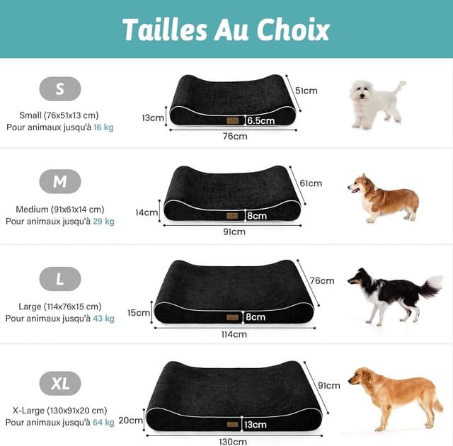 Detalle 2 de COZY KISS Panier Chien XL orthopédique 130x90x20 cm avec coussin lavable – noir
