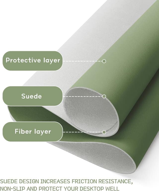 Detalle de YSAGi Non-Slip Desk Pad (Waterproof PVC Leather) – 90 x 43 cm Olive Green