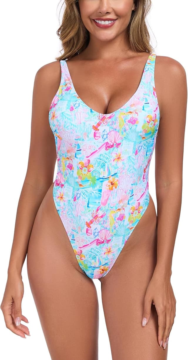 Detalle de Maillot de bain une pièce RELLECIGA string thong à taille haute et bretelles réglables