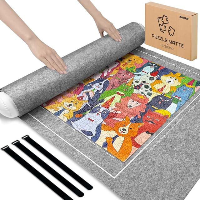 Detalle de Nariolar Puzzlematte Puzzle Matte Roll für 500/1000/1500 Teile (Grau) – Zubehör zum Aufbewahren & Transportieren