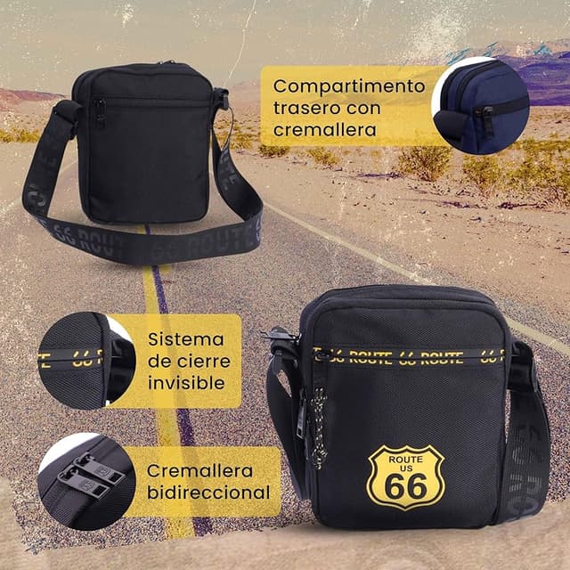 Detalle de ROUTE 66 Hector bandolera hombre para viaje y diario