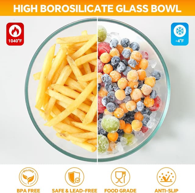 Thumbnail 6 de Glass Mixing Bowls Set of 5 4.78QT 🍲