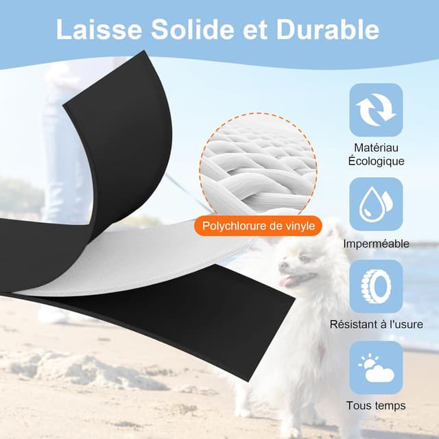 Detalle de Longe pour chien étanche 1,8 m à 30 m – laisse de dressage avec poignée et crochet verrouillable