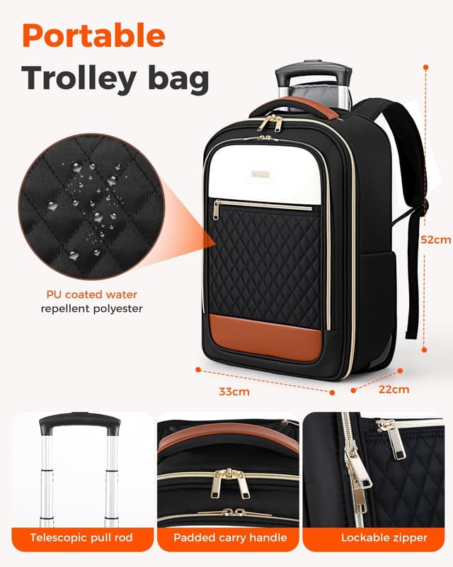 Detalle de BMaoBBo wheeled backpack for women (35L) with hidden telescopic handle and 17.3-inch laptop space