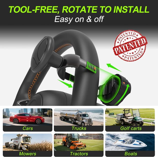 Detalle de Tool-Free Steering Wheel Knob (Suicide Knob) for 3.45–4.9" Steering Wheel with Metal Bearing, Black