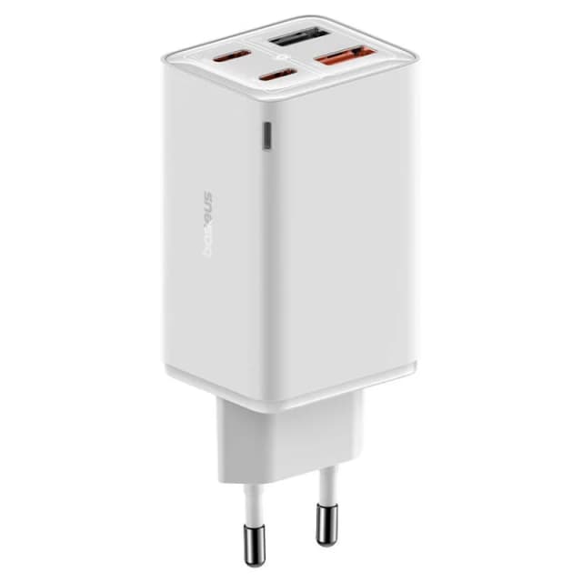 Detalle de Baseus GaN6 Pro 65W cargador de pared USB-C/USB-A blanco 🔌