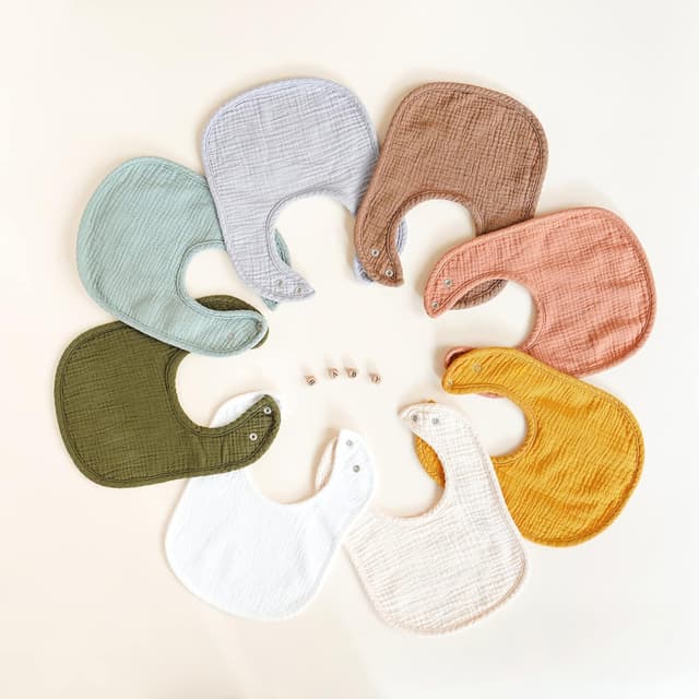 Detalle de Konssy Muslin Baby Bibs 8-Pack (Cotton Muslin Front, Fleece Back) for Teething & Drooling