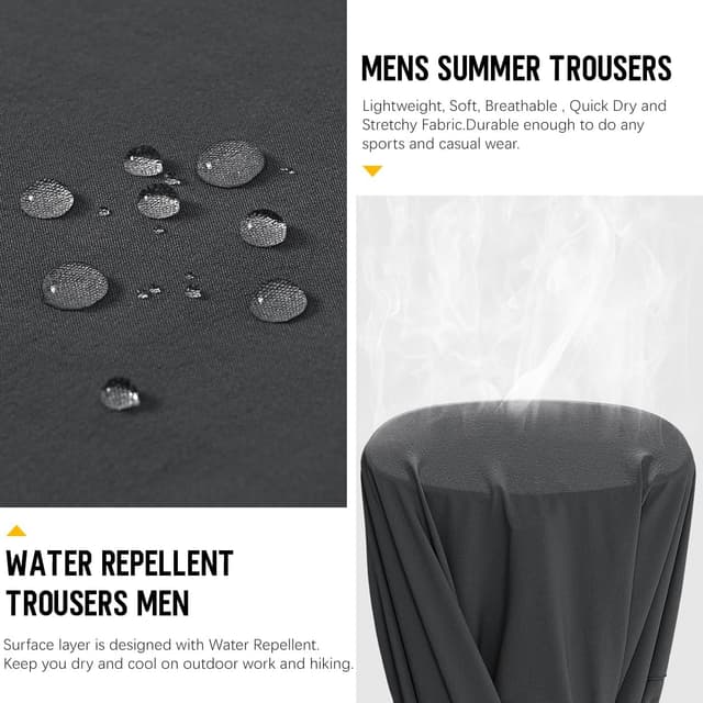 Detalle de Rdruko Men’s Hiking Trousers – Lightweight Quick-Dry Water-Resistant Stretch Pants with 5 Pockets