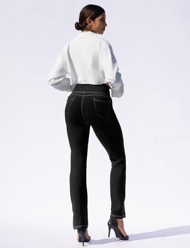 Detalle de VOOVEEYA Women’s Straight-Leg Leggings with Pockets (High Waisted Tummy Control, Bootcut Yoga Pants)