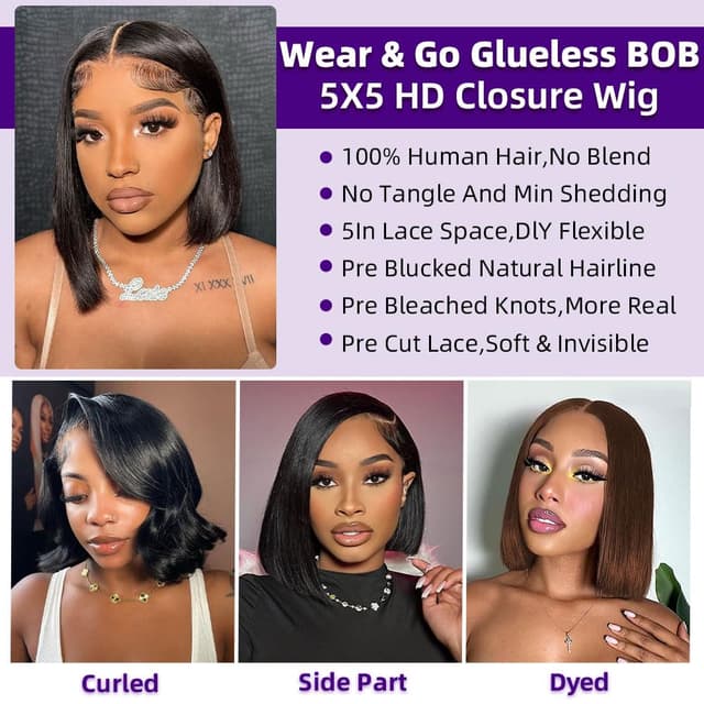 Thumbnail 6 de omswet Wear and Go Bob Wig 10" 200% density 🧑🏽🦱