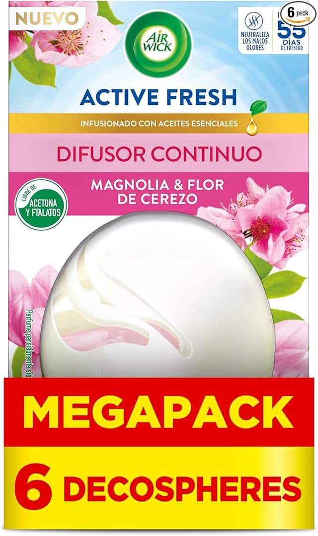 Detalle de Air Wick Decosphere - Ambientador Magnolia y Cerezo, Pack 6 🏡