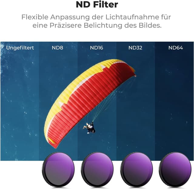 Detalle 2 de K&F CONCEPT Clip-On Schnellwechsel-Filter Kit für DJI Osmo Action 6 (6er-Pack) mit CPL, ND8/ND16/ND32/ND64 & Black-Mist 1/4