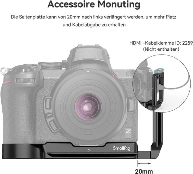 Detalle de SMALLRIG L-Bracket 2947 für Nikon Z5 / Z6 / Z7 / Z6II / Z7II (L Winkel, drehstichere Montage)