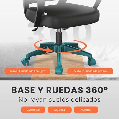 Thumbnail 7 de JUPPLIES Silla de escritorio ergonómica con soporte lumbar y malla transpirable (hasta 110 kg)