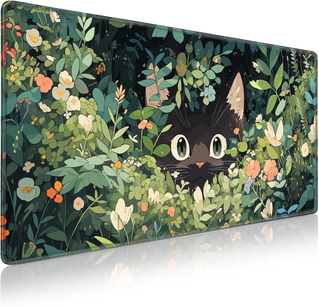 Detalle de Acezeek Gaming Mouse Pad XXL 900×400mm with stitched edges & anti-slip base (Green & Cat)