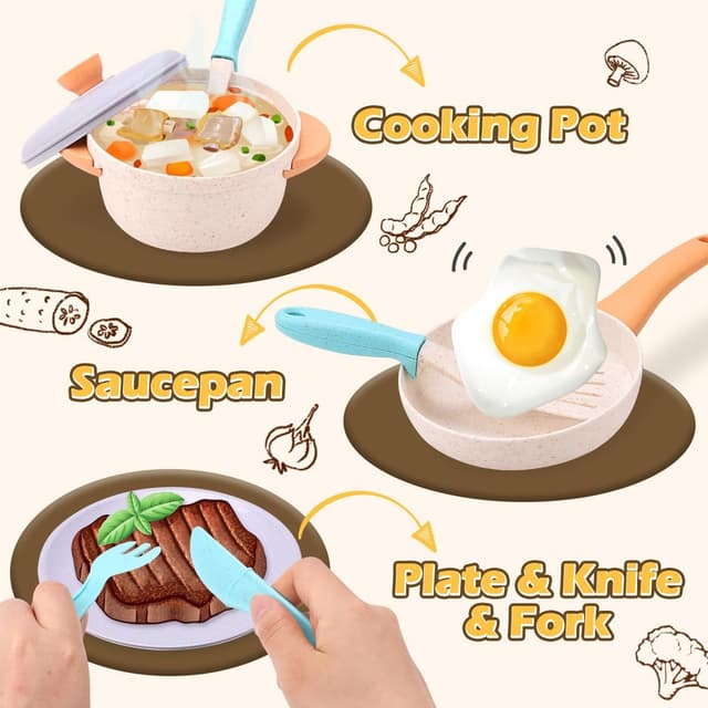 Detalle de RUIDYA Pretend Play Kitchen Set for Kids (35-piece wheat straw accessories) for toddlers aged 3+