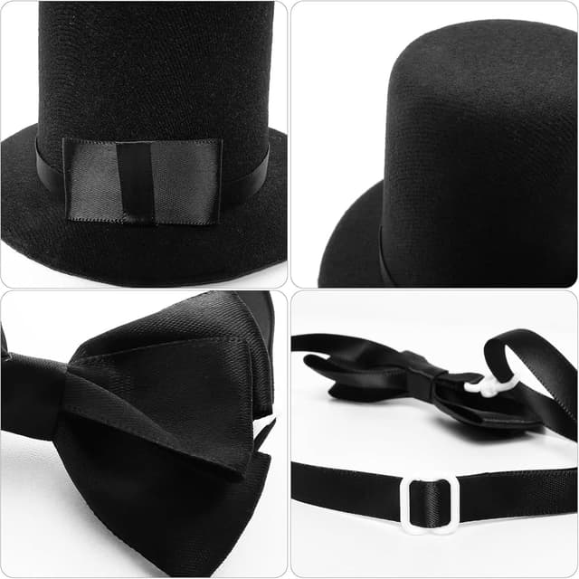 Detalle 2 de Ling & Bai Pet Formal Costume Set (2 pcs) – Dog Top Hat with Necktie and Bowtie, Black