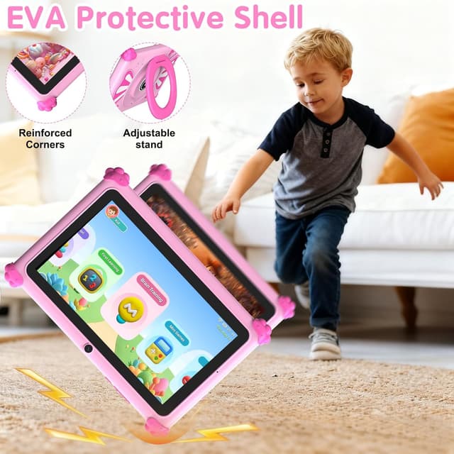 Detalle 2 de ascrecem Kinder-Tablet 7 Zoll mit Android 15, WLAN 6 und Elternkontrolle (Rosa)