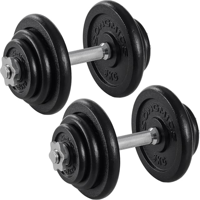 Detalle de SONGMICS verstellbares Hantelset aus Gusseisen (2 x 20 kg) für Krafttraining zuhause