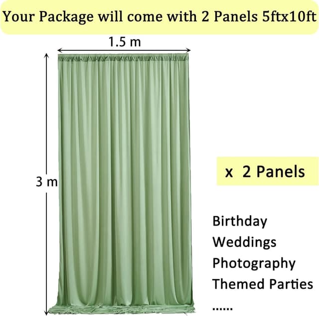 Detalle de 3x3 m Salbeigrüner Vorhang für Kulissen – Polyester Hintergrund für Hochzeit, Babyparty & Fotobooth