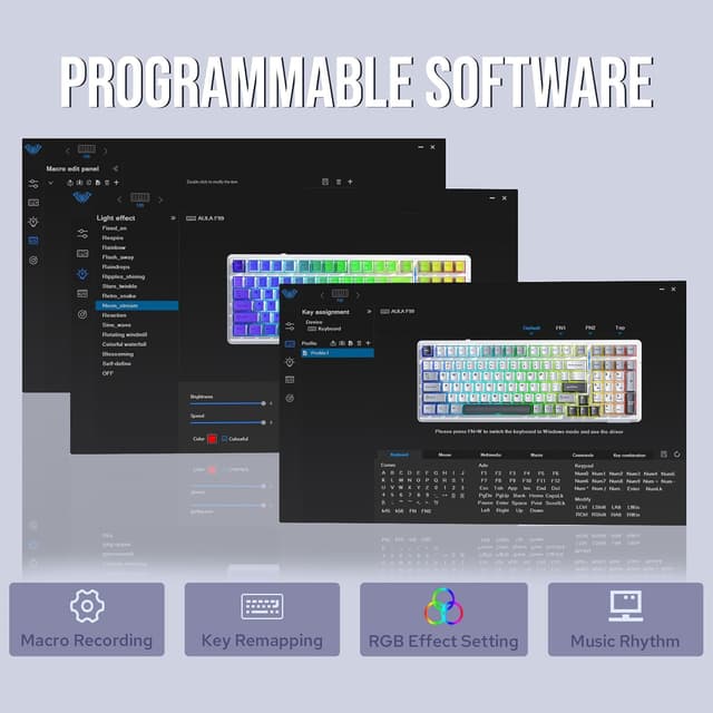 Detalle de EPOMAKER x Aula F99 Wireless Mechanical Keyboard (Hot-Swappable, BT/2.4GHz/USB-C, 96% Layout) — White/Light Blue & Graywood V3