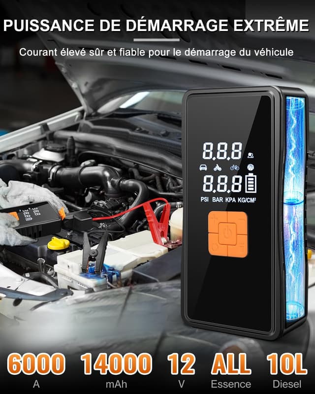 Detalle 2 de Booster batterie 6000A 12V avec compresseur 150 PSI