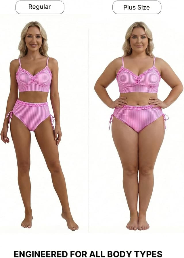 Detalle de Herseas Women’s Splice Ruffle Trim Tie-Side High-Waisted Bikini Set