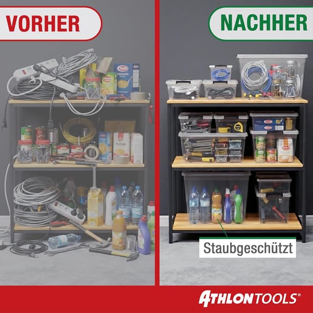 Detalle 2 de ATHLON TOOLS 4× 5-L Aufbewahrungsboxen mit Deckel – transparente, lebensmittelechte Plastikboxen stapelbar mit Verschlussclips