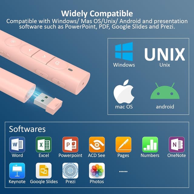 Thumbnail 4 de SunnyOcean Télécommande PowerPoint rechargeable 2.4GHz rose