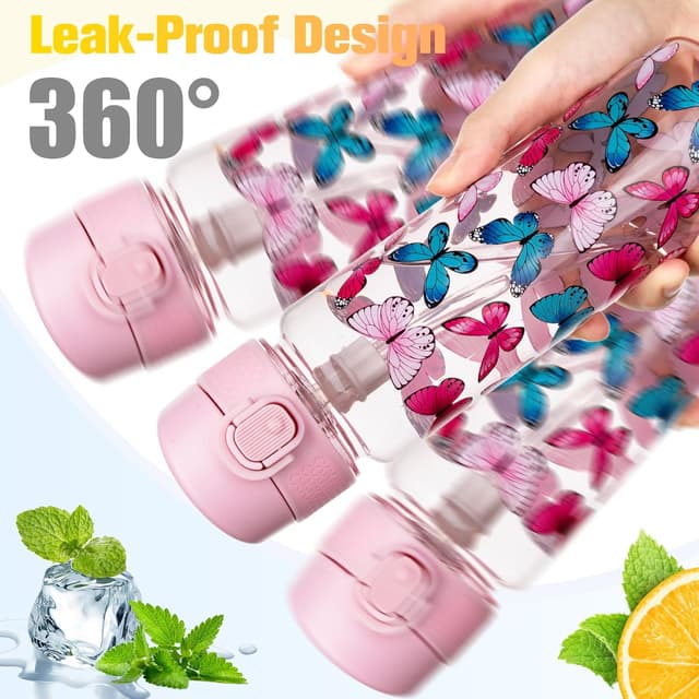 Detalle 1 de GOPPUS 500ml Clear Tritan Water Bottle with Straw, Flip Top Lid & Carry Handle (BPA-free)